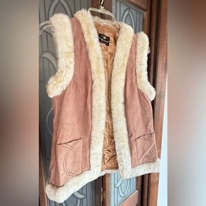 Golden Swallow Faux Suede Vest with Faux Fur Lining and Trim M